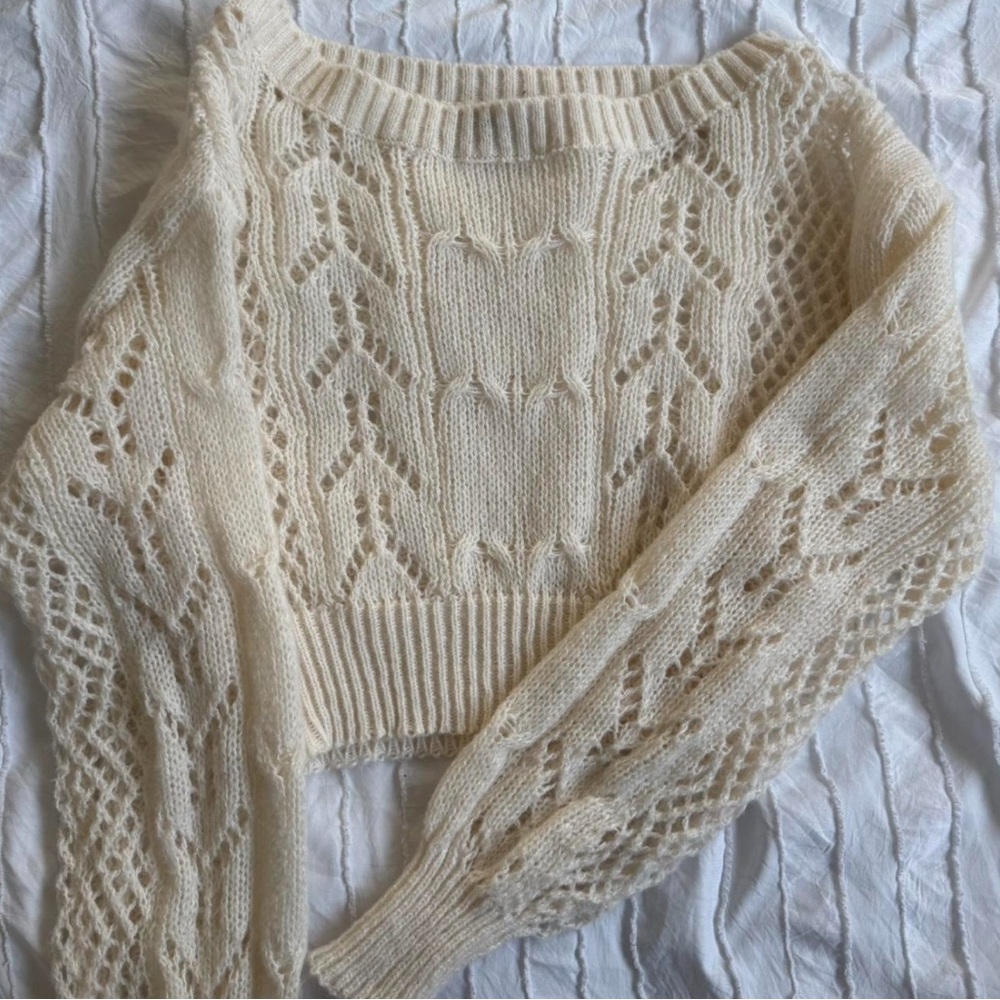 SHEIN Cream Crew Neck Cable Knit Sweater